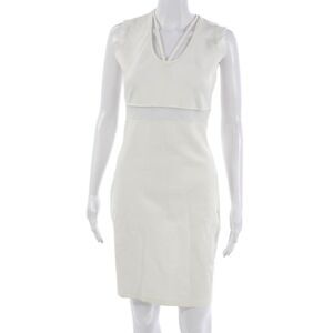 Betsy Moss Women Sheath Pencil Dress White V-Neck Sleeveless Knee Length Size M